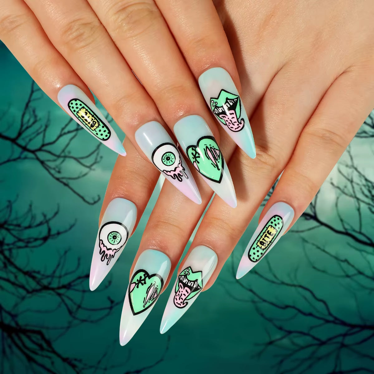 24P/Set Halloween Fake Nails Art Ghost Face Pumpkin Spooky Designer Girls Party Press on Nail Tips Wearable Stick on Nails False