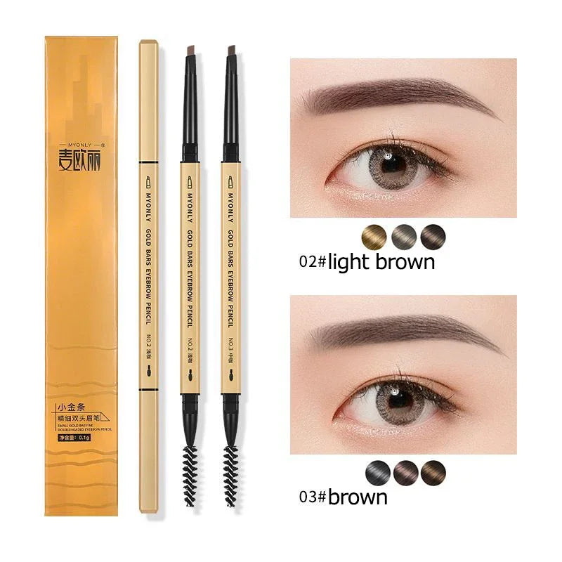 Ultra-Fine Double-Ended Eyebrow Pencil with Triangle Tip & Brow Brush – Long-Lasting Natural Brows