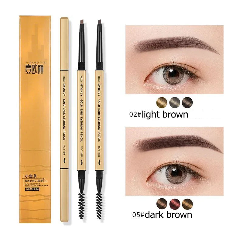 Ultra-Fine Double-Ended Eyebrow Pencil with Triangle Tip & Brow Brush – Long-Lasting Natural Brows