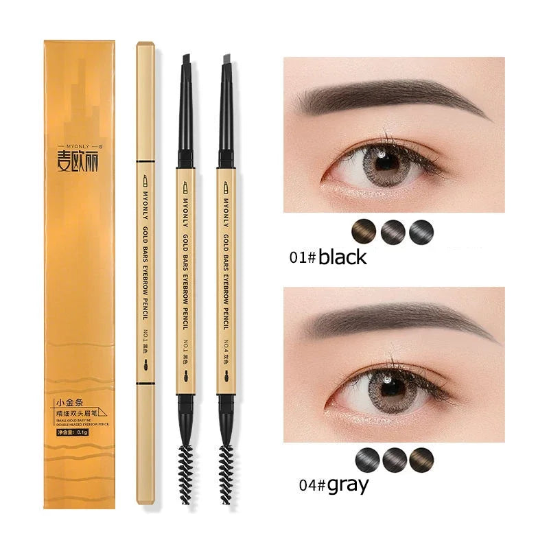 Ultra-Fine Double-Ended Eyebrow Pencil with Triangle Tip & Brow Brush – Long-Lasting Natural Brows