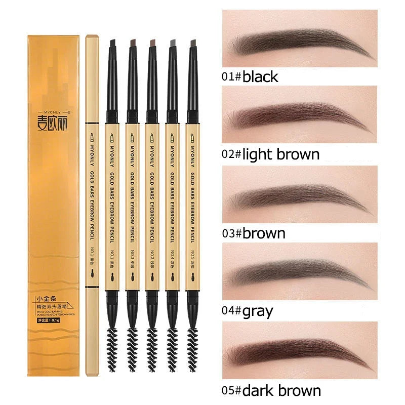 Ultra-Fine Double-Ended Eyebrow Pencil with Triangle Tip & Brow Brush – Long-Lasting Natural Brows