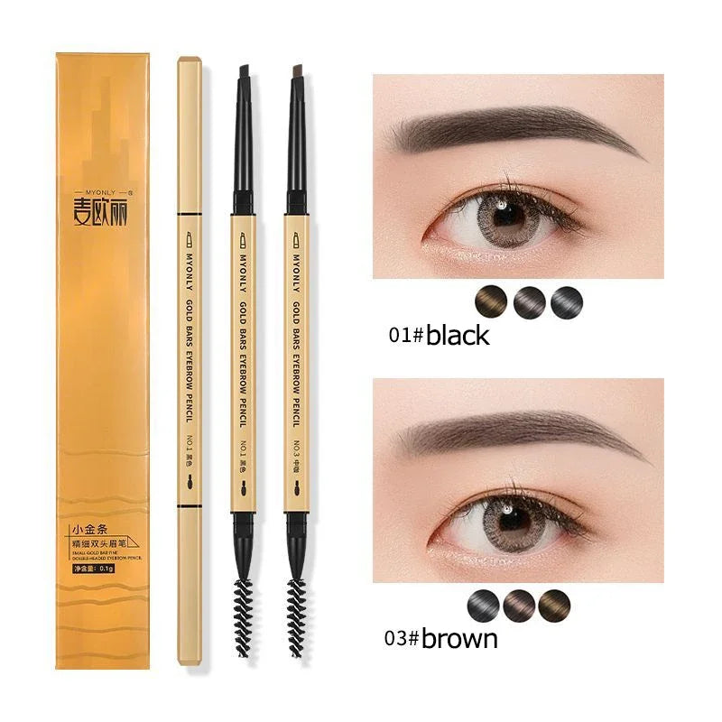 Ultra-Fine Double-Ended Eyebrow Pencil with Triangle Tip & Brow Brush – Long-Lasting Natural Brows