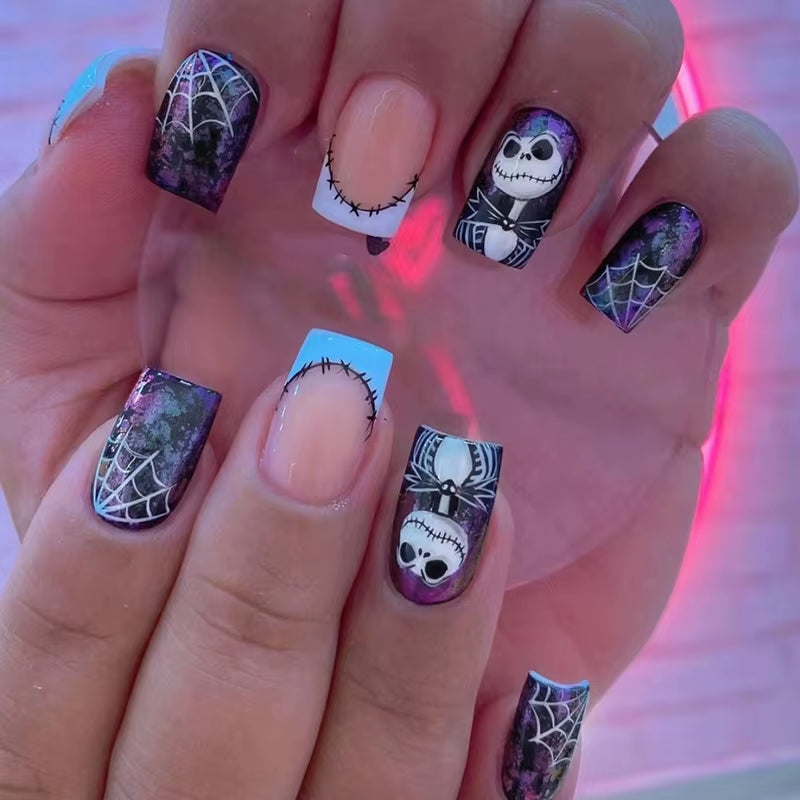 24P/Set Halloween Fake Nails Art Ghost Face Pumpkin Spooky Designer Girls Party Press on Nail Tips Wearable Stick on Nails False